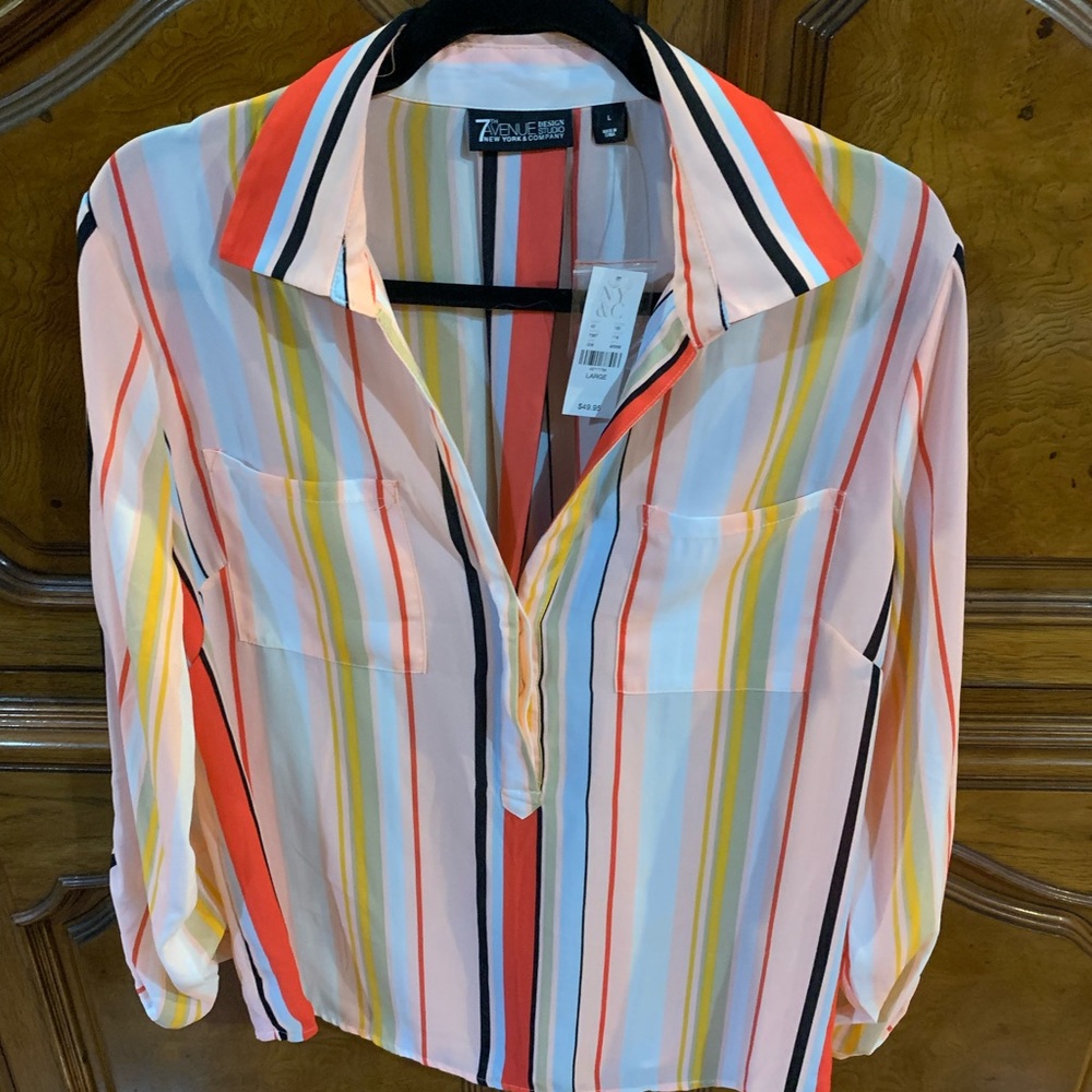 New York and Company Striped Multicolor Women's Top